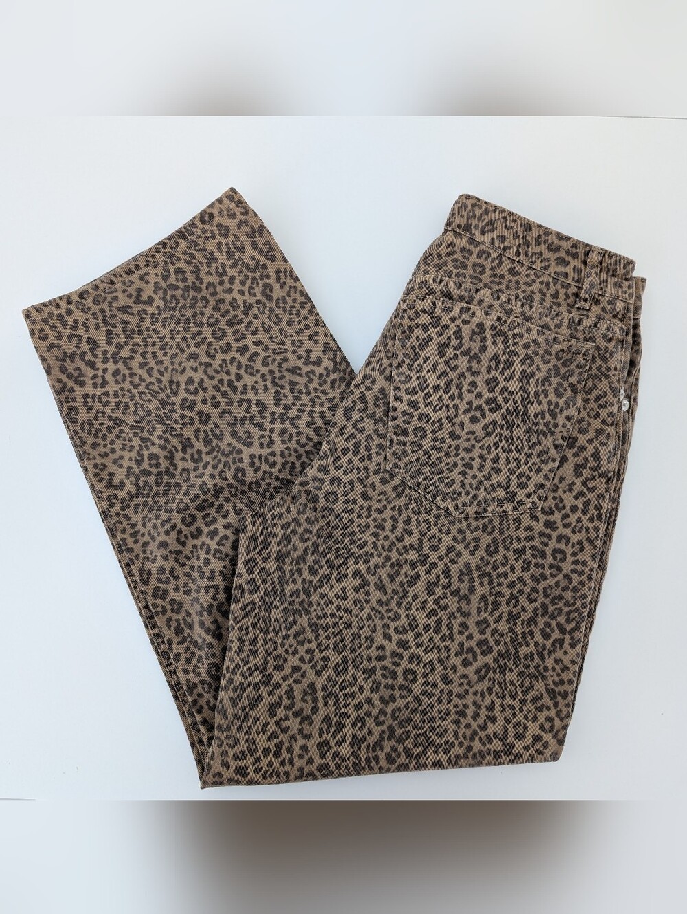 ZARA Leopard Print Denim Pants Brown Women's 8 Wide Leg High Waist Relaxed Fit